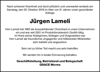 Traueranzeige von Jürgen Lameli von vrm-trauer
