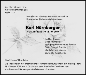 Traueranzeige von Karl Nürnberger von vrm-trauer
