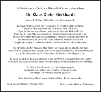 Traueranzeige von Klaus Dieter Gerkhardt von vrm-trauer