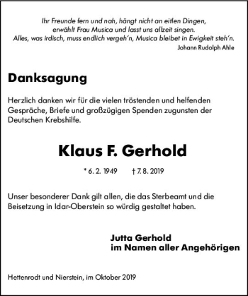 Traueranzeige von Klaus F. Gerhold von vrm-trauer