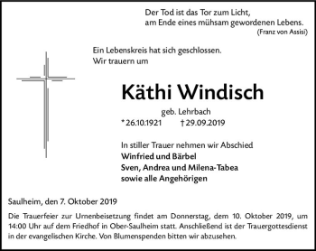 Traueranzeige von Käthi Windfisch von vrm-trauer