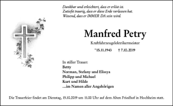 Traueranzeige von Manfred Petry von vrm-trauer