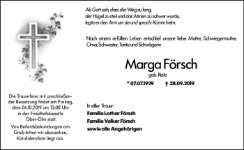 Traueranzeige von Marga Försch von vrm-trauer