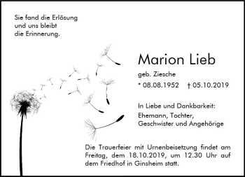 Traueranzeige von Marion Lieb von vrm-trauer