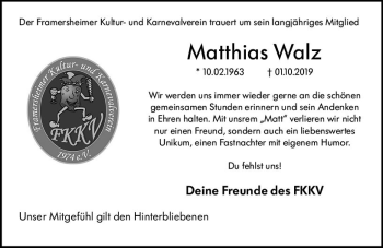 Traueranzeige von Matthias Walz von vrm-trauer