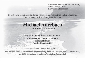 Traueranzeige von Michael Auerbach von vrm-trauer