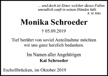 Traueranzeige von Monika Schroeder von vrm-trauer