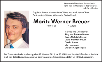 Traueranzeige von Moritz Werner Breuer von vrm-trauer