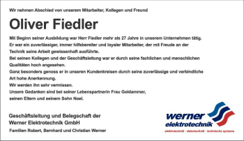 Traueranzeige von Oliver Fiedler von vrm-trauer