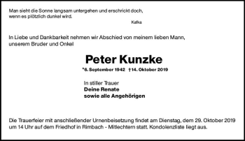 Traueranzeige von Peter Kunzke von vrm-trauer