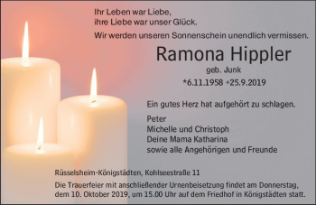 Traueranzeige von Ramona Hippler von vrm-trauer