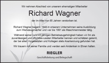 Traueranzeige von Richard Wagner von vrm-trauer