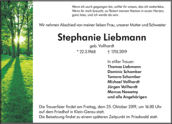 Traueranzeige von Stephanie Liebmann von vrm-trauer