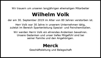 Traueranzeige von Wilhelm Volk von vrm-trauer