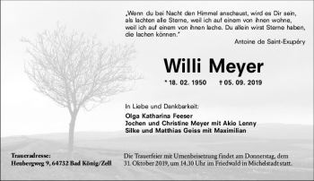 Traueranzeige von Willi Meyer von vrm-trauer