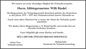 Traueranzeige von Willi Riedel von vrm-trauer