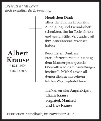 Traueranzeige von Albert Kause von vrm-trauer
