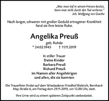 Traueranzeige von Angelika Preuß von vrm-trauer
