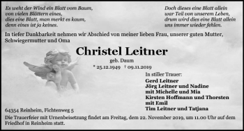 Traueranzeige von Christel Leitner von vrm-trauer