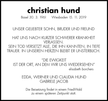 Traueranzeige von Christian Hund von vrm-trauer