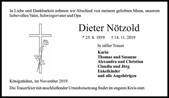 Traueranzeige von Dieter Nötzold von vrm-trauer