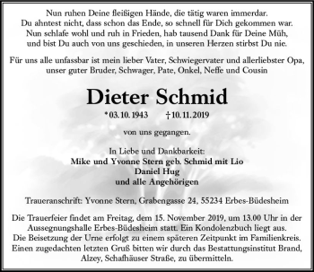 Traueranzeige von Dieter Schmid von vrm-trauer