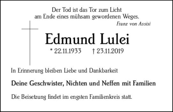 Traueranzeige von Edmund Lulei von vrm-trauer