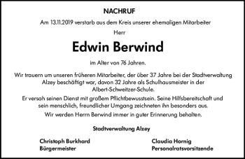 Traueranzeige von Edwin Berwind von vrm-trauer