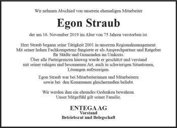 Traueranzeige von Egon Straub von vrm-trauer