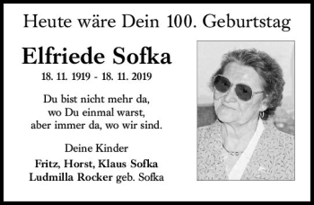 Traueranzeige von Elfriede Sofka von vrm-trauer