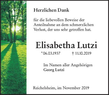 Traueranzeige von Elisabetha Lutzi von vrm-trauer