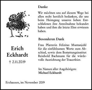 Traueranzeige von Erich Eckhardt von vrm-trauer