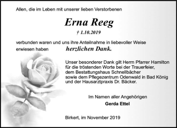 Traueranzeige von Erna Reeg von vrm-trauer