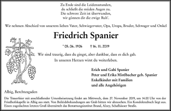 Traueranzeige von Friedrich Spanier von vrm-trauer