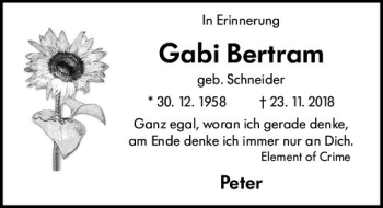 Traueranzeige von Gabi Bertram von vrm-trauer