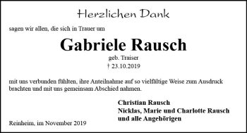Traueranzeige von Gabriele Rausch von vrm-trauer