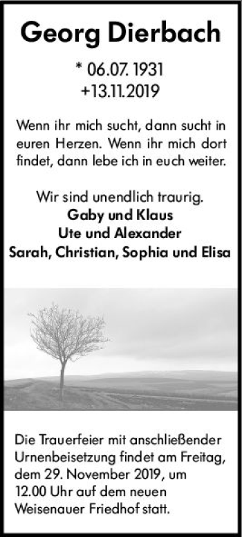 Traueranzeige von Georg Dierbach von vrm-trauer