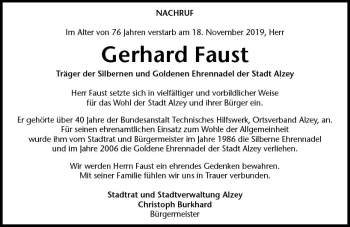 Traueranzeige von Gerhard Faust von vrm-trauer