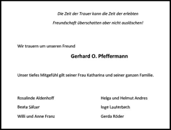 Traueranzeige von Gerhard O. Pfeffermann von vrm-trauer