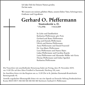 Traueranzeige von Gerhard O. Pfeffermann von vrm-trauer