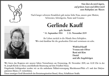 Traueranzeige von Gerlinde Kauff von vrm-trauer
