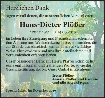 Traueranzeige von Hans-Dieter Plößer von vrm-trauer