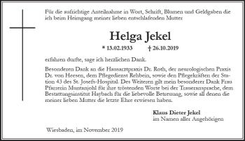 Traueranzeige von Helga Jekel von vrm-trauer