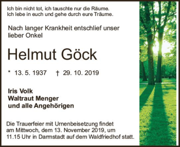 Traueranzeige von Helmut Göck von vrm-trauer