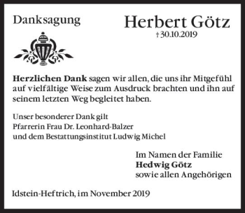 Traueranzeige von Herbert Götz von vrm-trauer