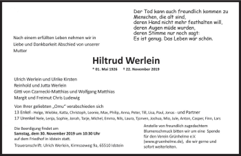 Traueranzeige von Hiltrud Werlein von vrm-trauer