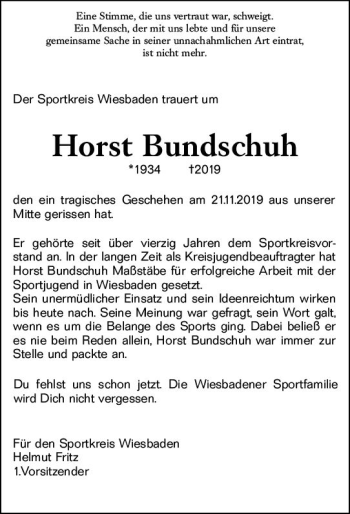 Traueranzeige von Horst Bundschuh von vrm-trauer