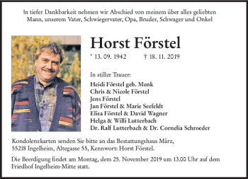 Traueranzeige von Horst Förstel von vrm-trauer