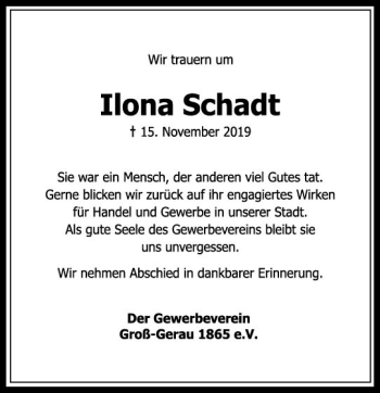 Traueranzeige von Ilona Schadt von vrm-trauer