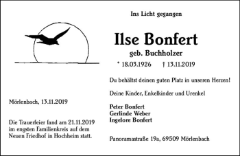 Traueranzeige von Ilse Bonfert von vrm-trauer